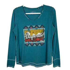 Panhandle Womens Sz M Cotton blend embroidered graphic long sleeve t-shirt